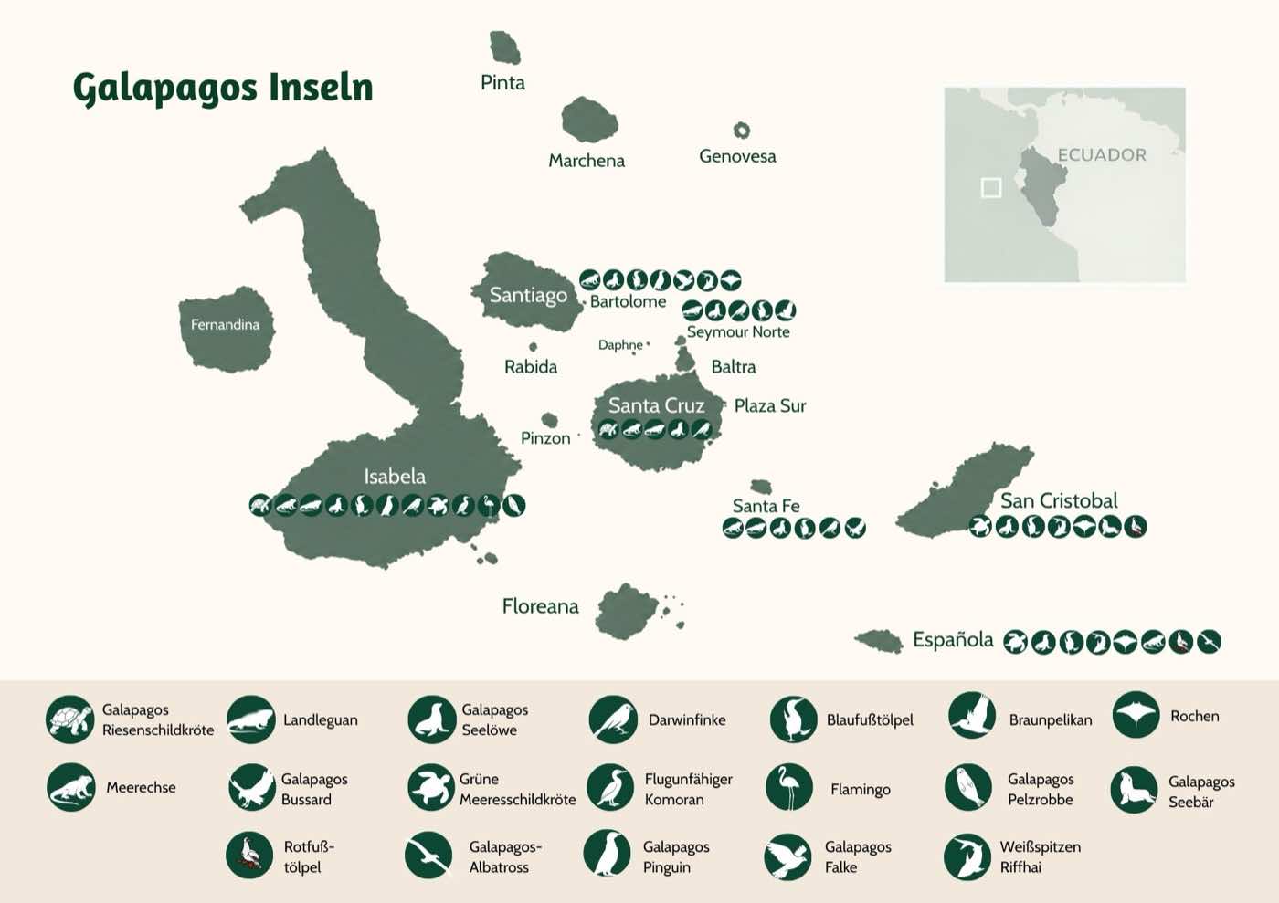 Übersichtskarte der Galápagos-Inseln
